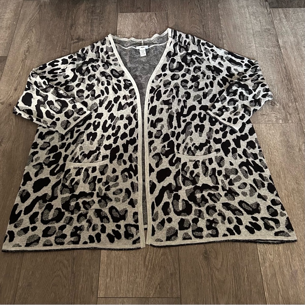 Catherines Leopard Luxe open front Cardigan Sweater Size 3X